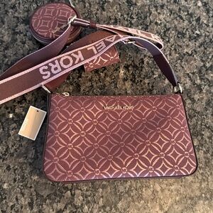 Michael Kors pink Metallic embossed jet set travel Crossbody Bag NWT